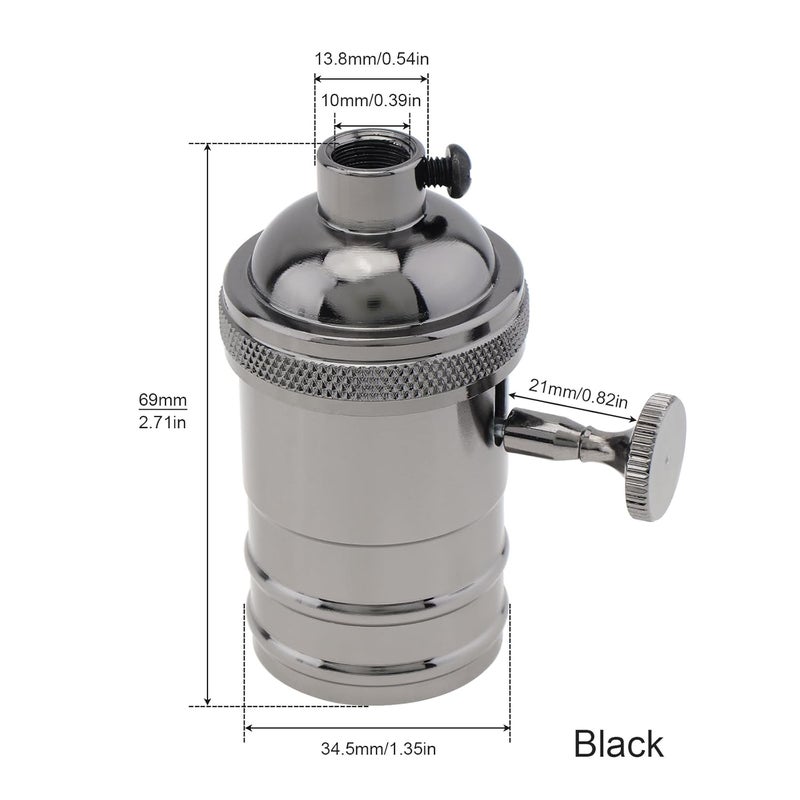 RTNLIT Black Lamp Socket, Vintage Edison E26/E27 Bulb Light Socket with On/Off Knob Switch - Image 2